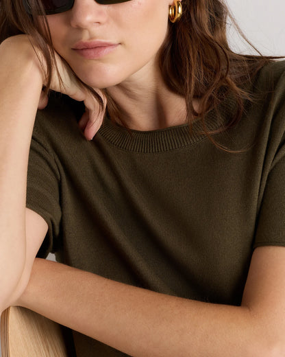 Lightweight Cotton Cashmere Relaxed Sweater Tee - XS / Sugar Stone