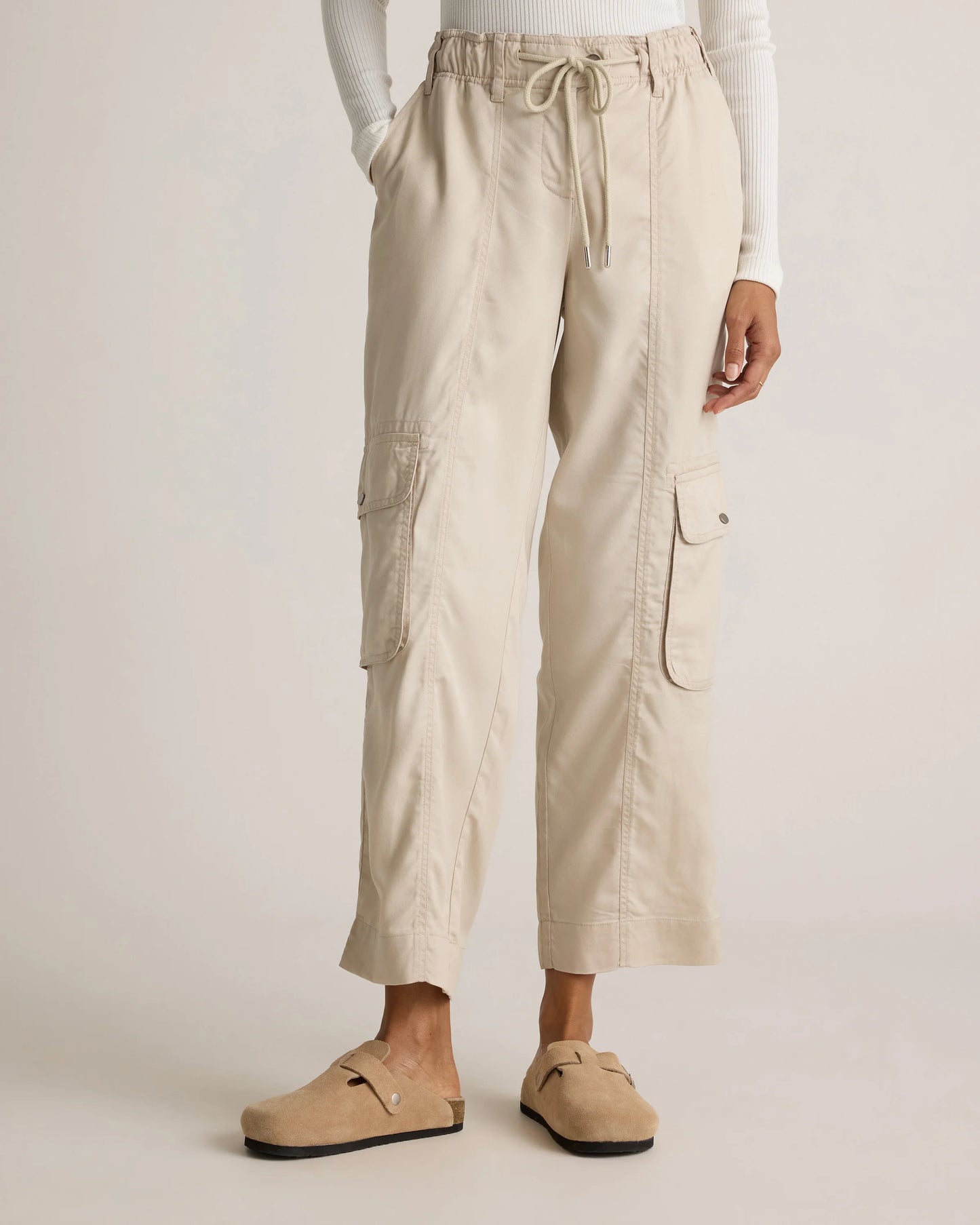 Vintage Wash Tencel Drawstring Cargo Pants - XS / Olive