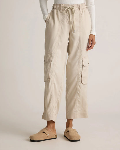 Vintage Wash Tencel Drawstring Cargo Pants - XS / Olive