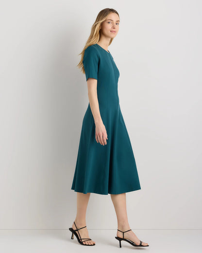 Ultra-Stretch Ponte Short Sleeve Midi Dress - XS / Ruby Red