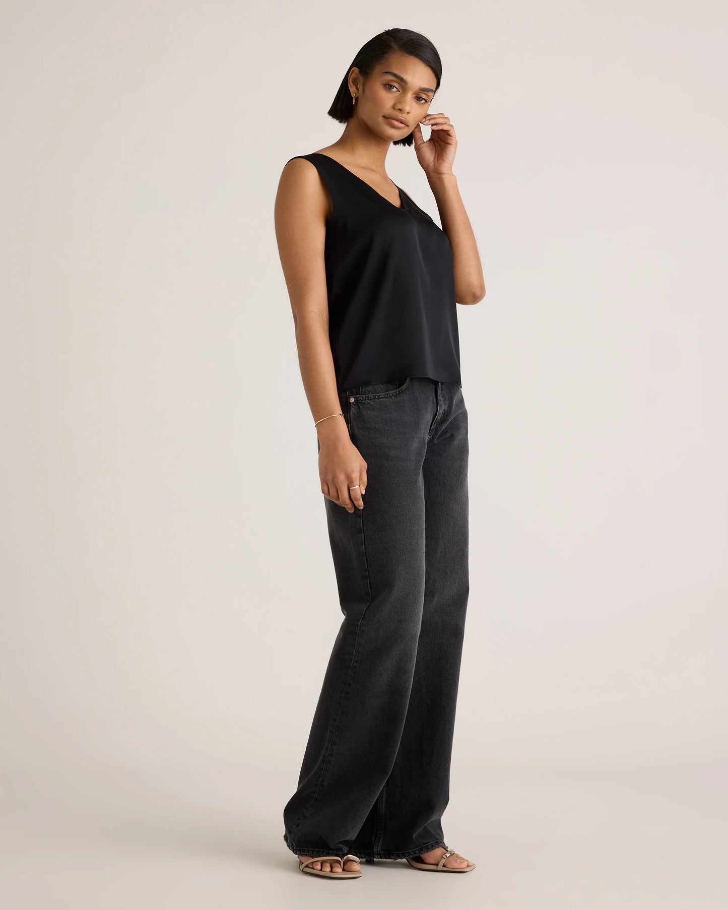 Washable Stretch Silk Tank - XS / Navy