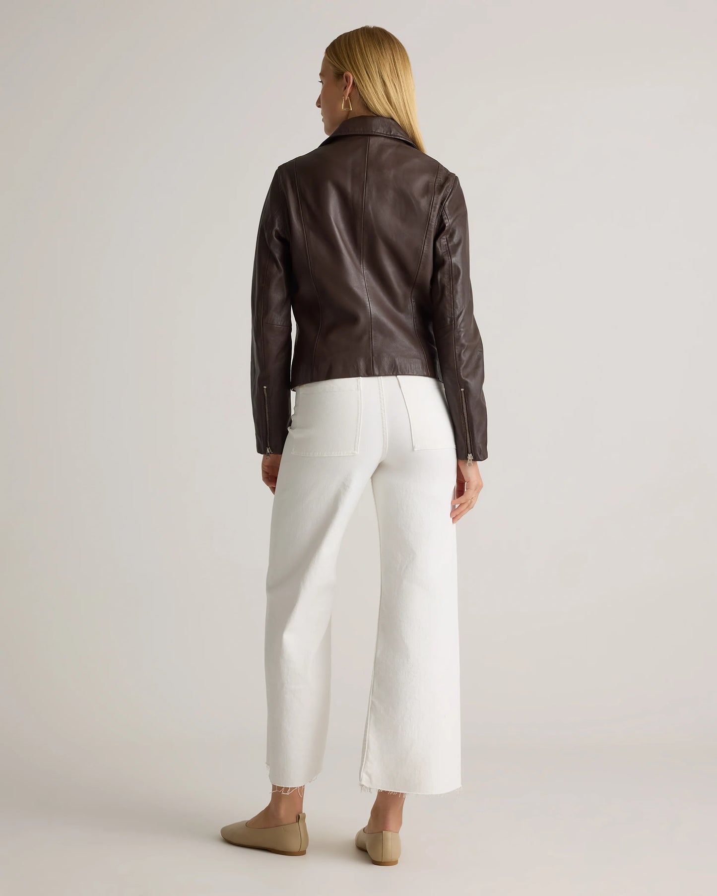 100% Washed Leather Biker Jacket - XS / Brown