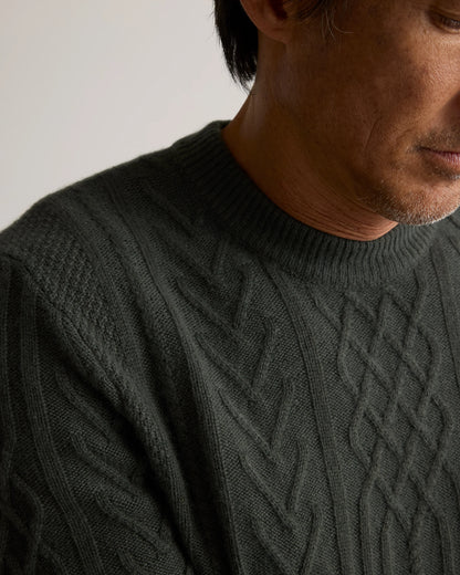 Mongolian Cashmere Cable Crewneck Sweater - S / True Navy
