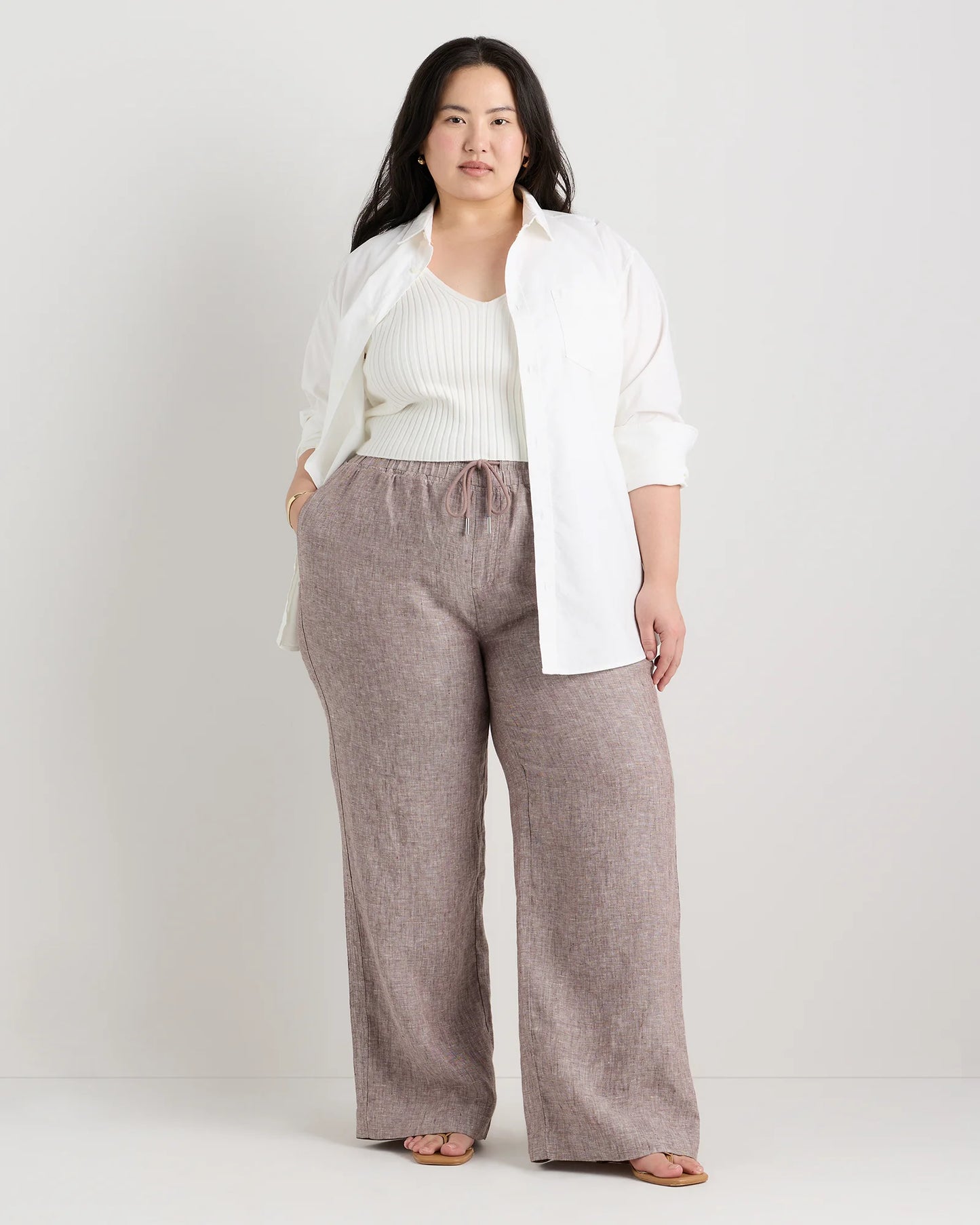 100% European Linen Wide Leg Pants - 1X / Bayberry Olive