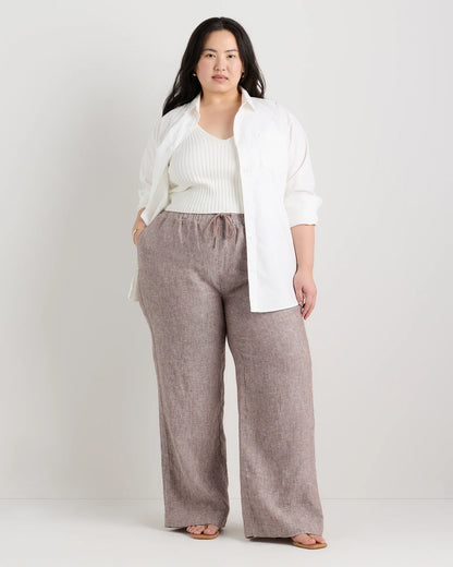 100% European Linen Wide Leg Pants - 1X / Bayberry Olive