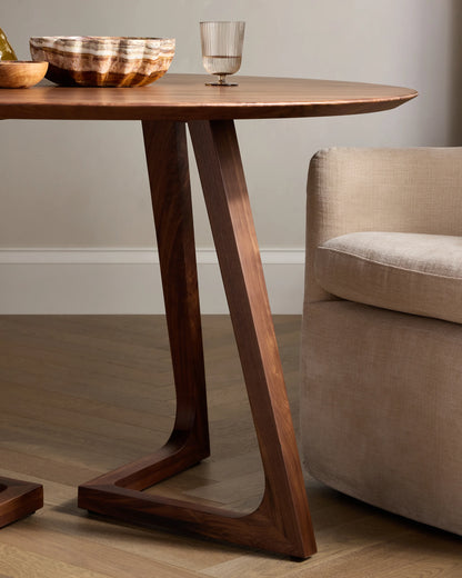 Solid Wood Midcentury Round Dining Table - One Size / Brown Walnut