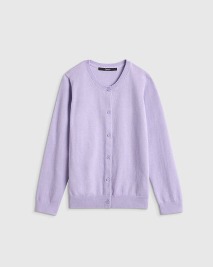 100% Organic Cotton Crewneck Cardigan - 6 / Ivory