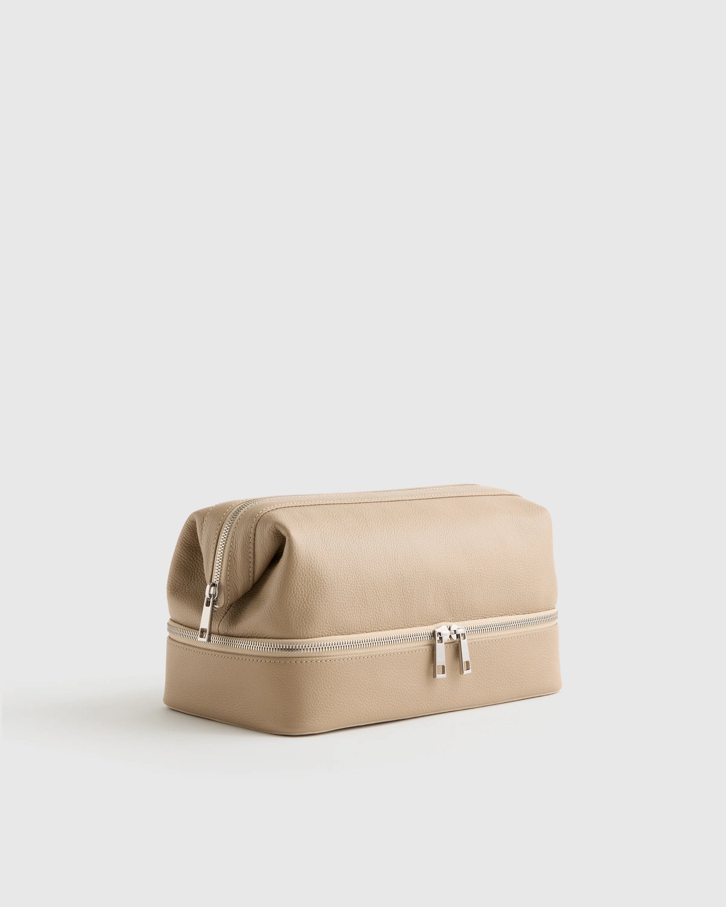 Italian Leather Dual Compartment Toiletry Bag - One Size / Ruby Red