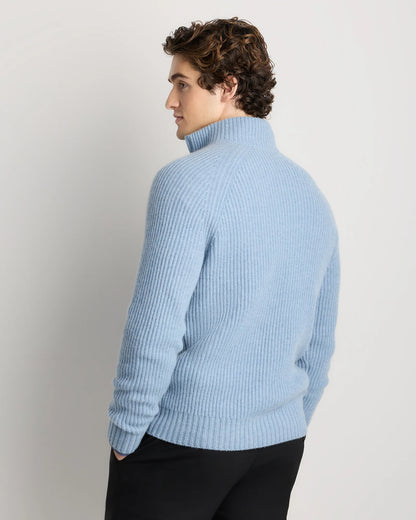 Mongolian Cashmere Fisherman Quarter Zip Sweater - S / Navy Marl