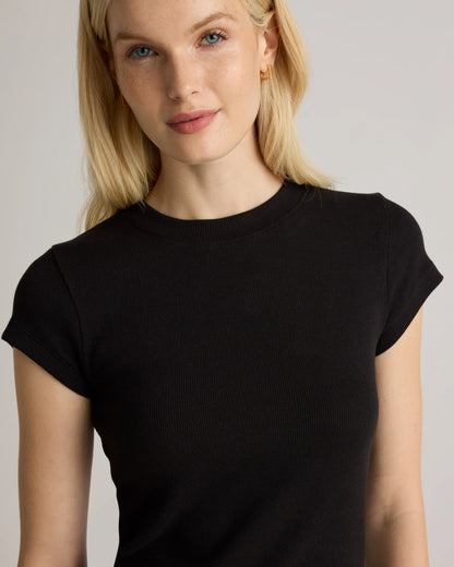 Organic Cotton Micro-Rib Crewneck Tee - XS / Heather Oatmeal