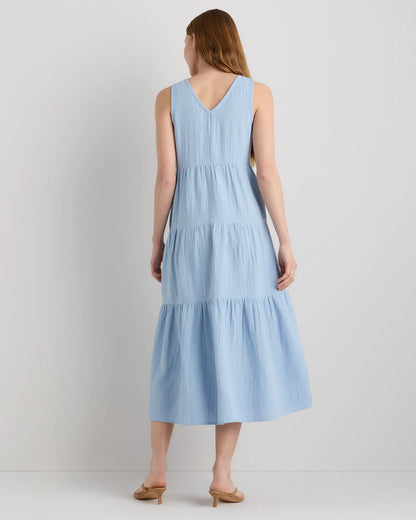100% Organic Cotton Gauze Tiered Maxi Dress - XS / Indigo Blue