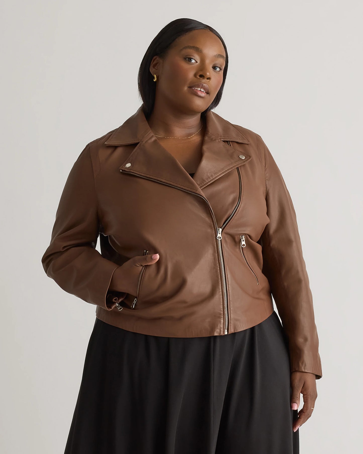 100% Washed Leather Biker Jacket - 1X / Burnt Umber