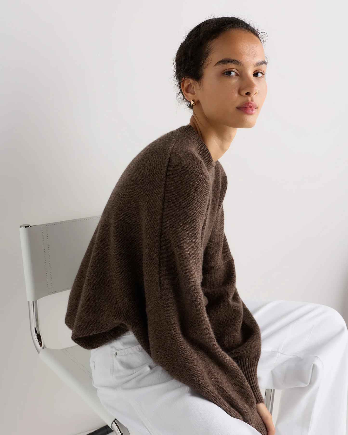100% Mongolian Cashmere Slouchy Blouson Sleeve Crewneck - XS / Black