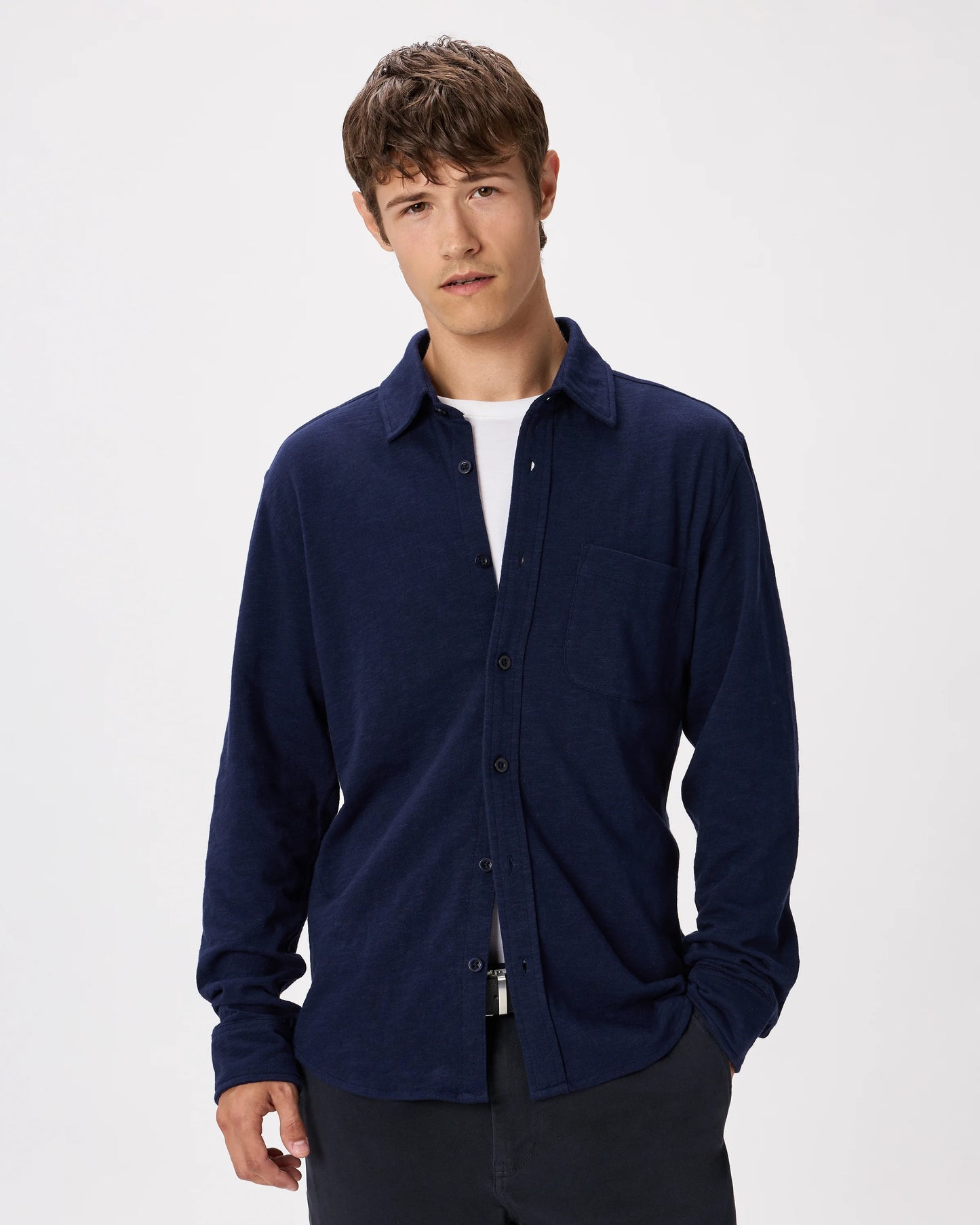 100% Organic Cotton Slub Long Sleeve Button Up Shirt - S / Heather Grey