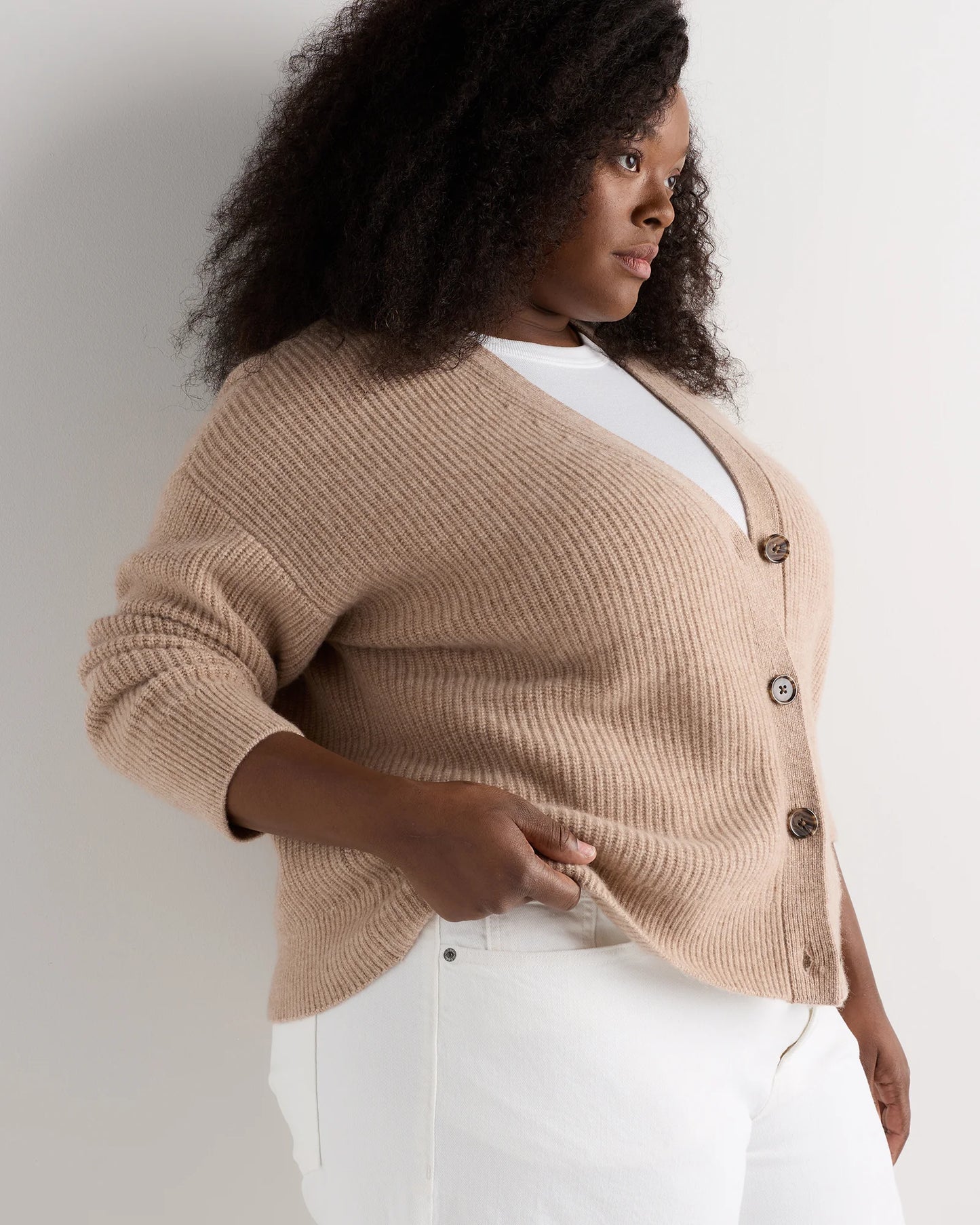 Mongolian Cashmere Fisherman Boxy Cropped Cardigan Sweater - 1X / Black