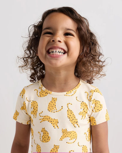 Bamboo Short Sleeve and Shorts Pajama Set - 2T / Lavender Hearts