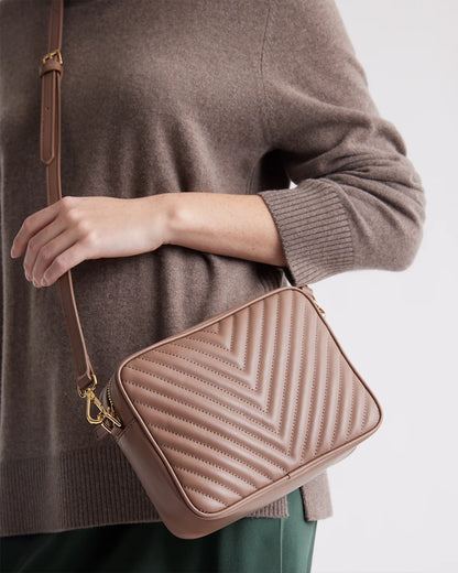Italian Leather Quilted Crossbody Bag - One Size / Black