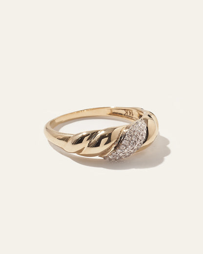 14K Gold Pave Diamond Croissant Dome Ring - 4 / Yellow Gold
