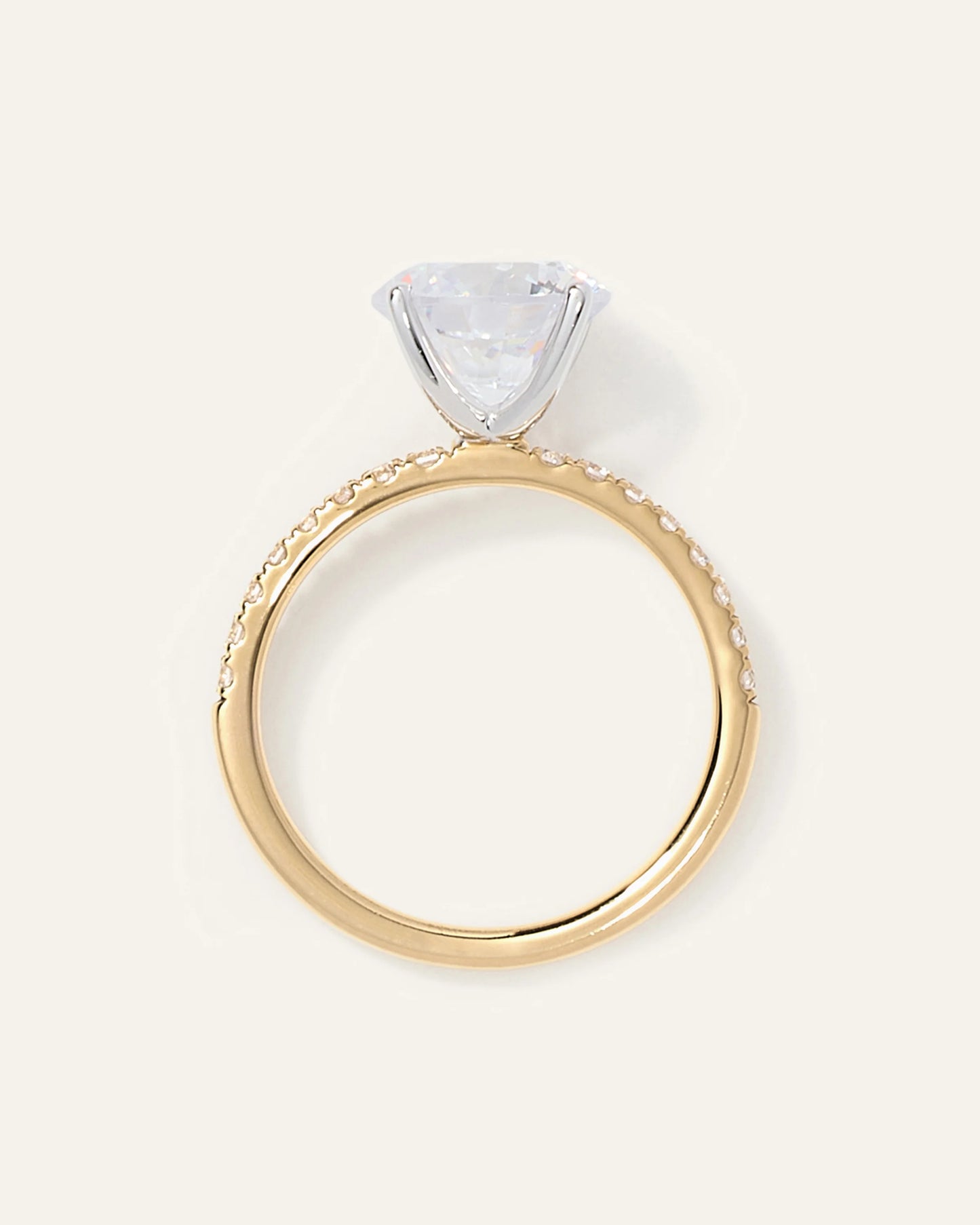 Lab Grown Diamond Round Petite Pave Engagement Ring - 3ct - 4 / Yellow Gold