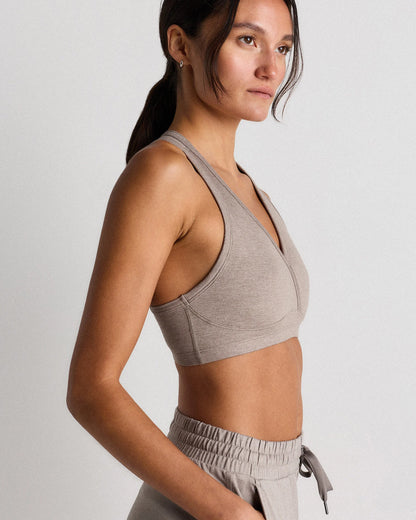 Ultra-Soft V-Neck Racerback Bra - XS / Heather Black