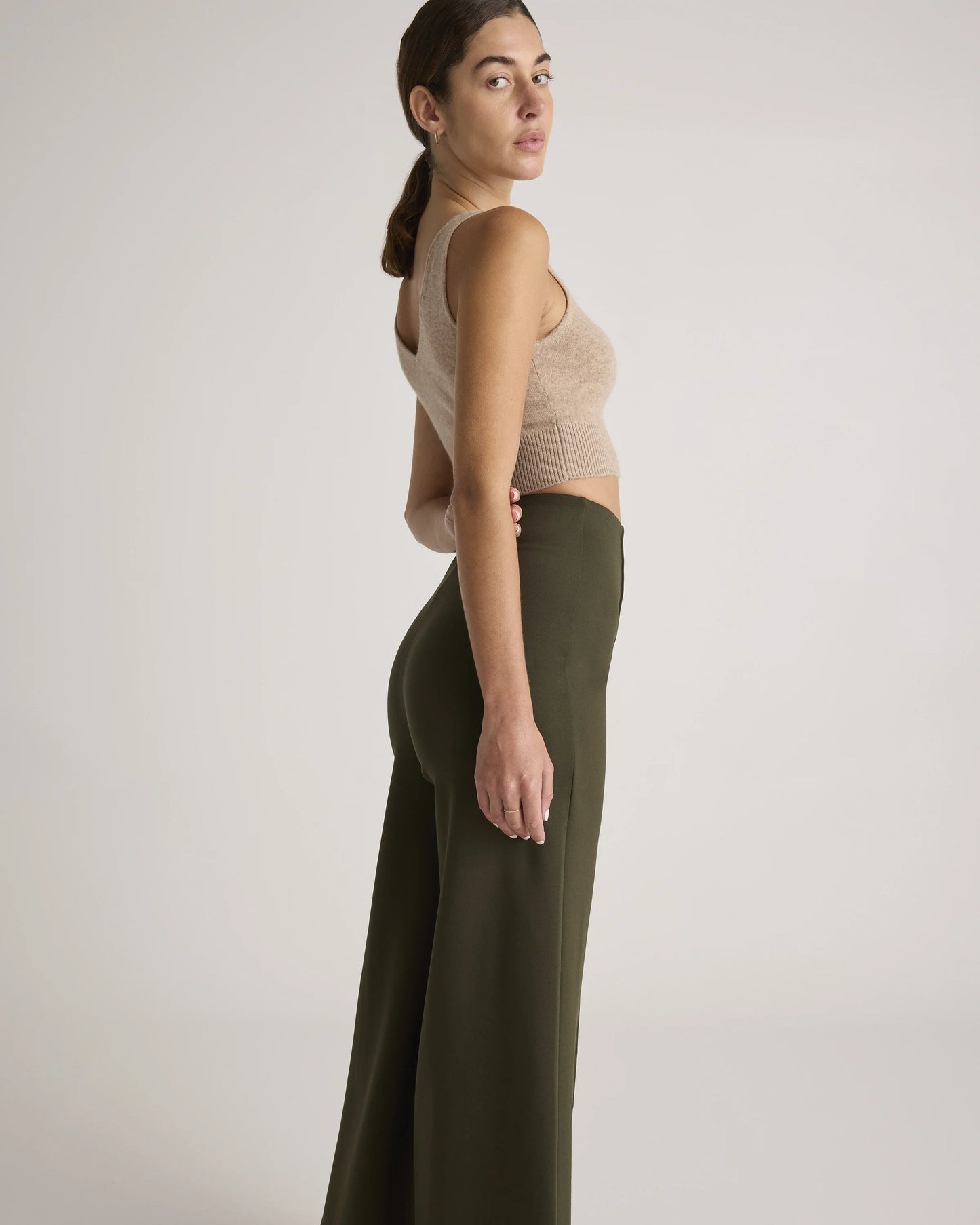 Ultra-Stretch Ponte Super Wide Leg Ankle Pants - XS / Olive