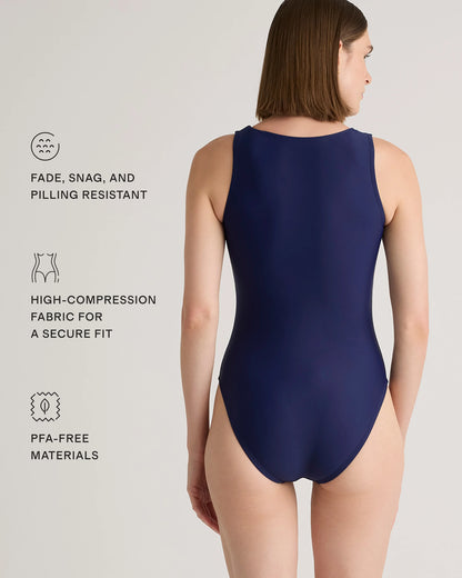 Italian Zip-Front One-Piece Swimsuit - XS / Lagoon Teal Blue