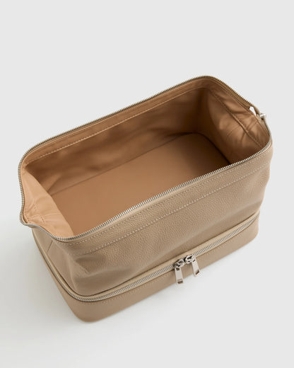 Italian Leather Dual Compartment Toiletry Bag - One Size / Ruby Red