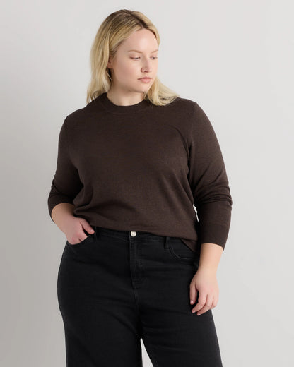 Lightweight Cotton Cashmere Crew Sweater - 1X / Black