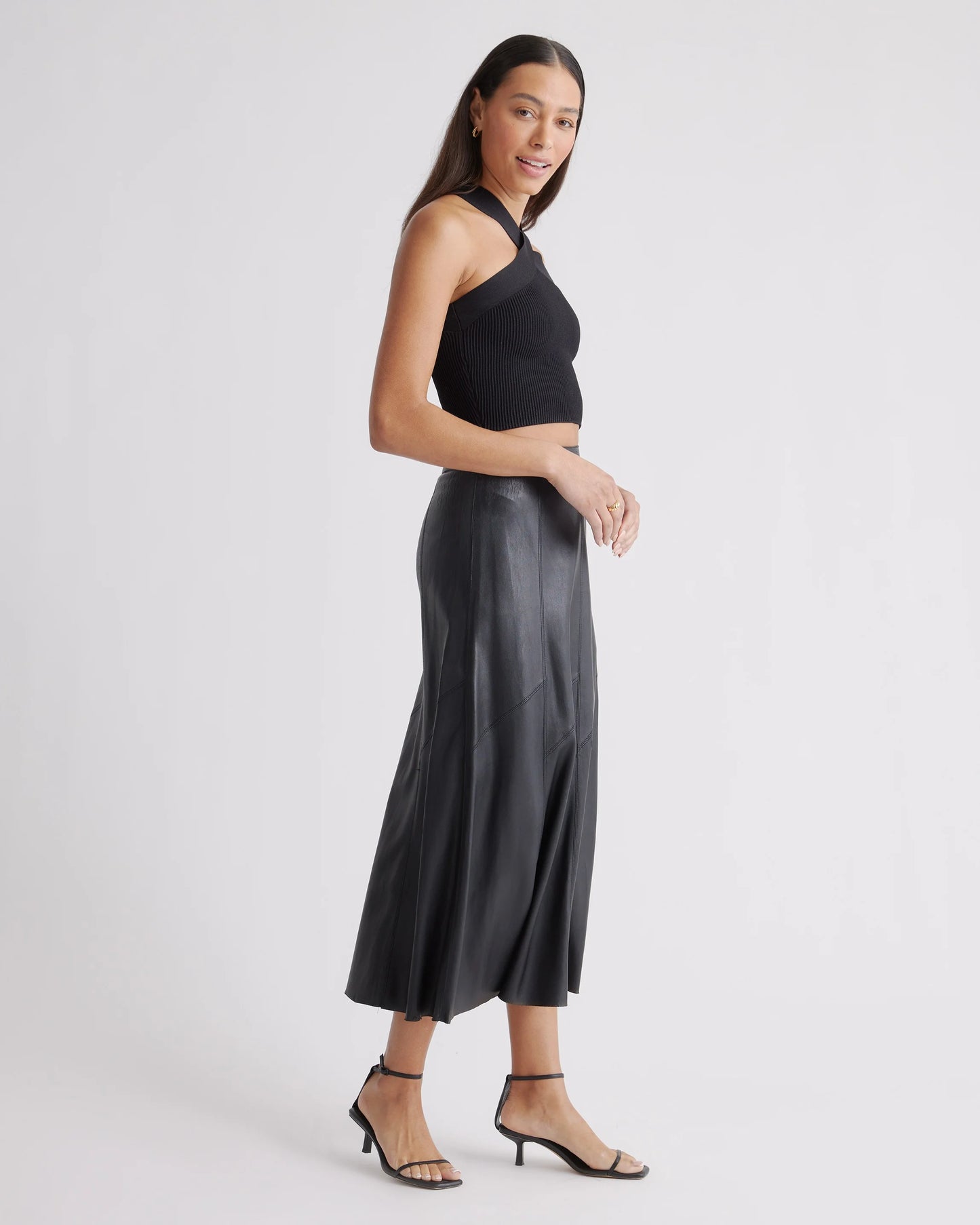 Cropped Halter Ribbed Knit Tank - XS / Black