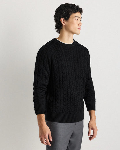 Australian Merino Wool Cable Crewneck Sweater - S / Heather Grey
