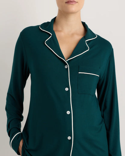 Bamboo Jersey Maternity Long Sleeve Pajama Set - XS / Nocturnal Green