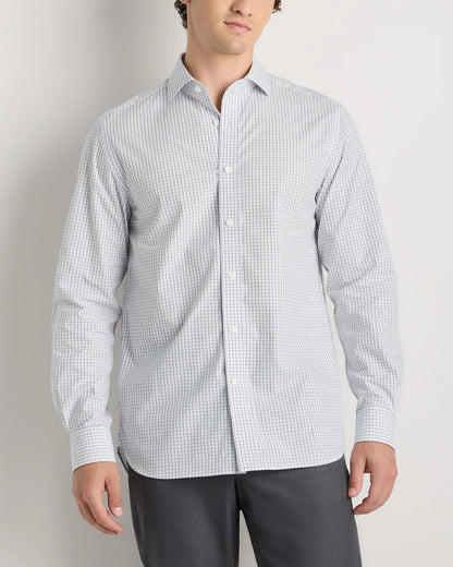 Organic Cotton Stretch Poplin Dress Shirt - S / White/Navy Minigrid