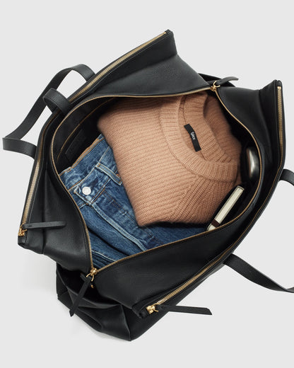 Italian Leather Triple Compartment Weekender - One Size / Black
