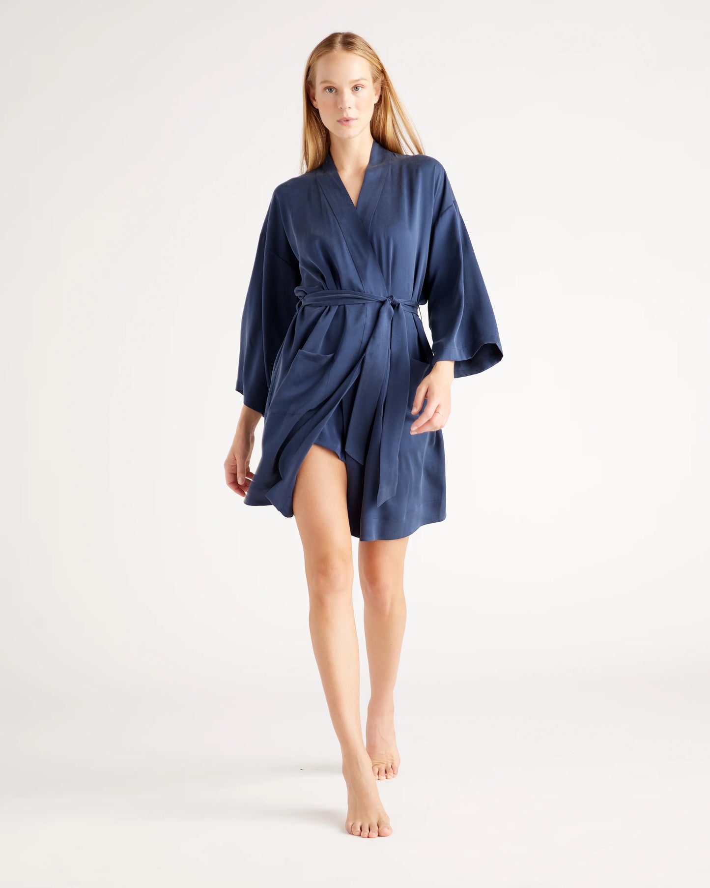 100% Washable Silk Robe - XS / Indigo