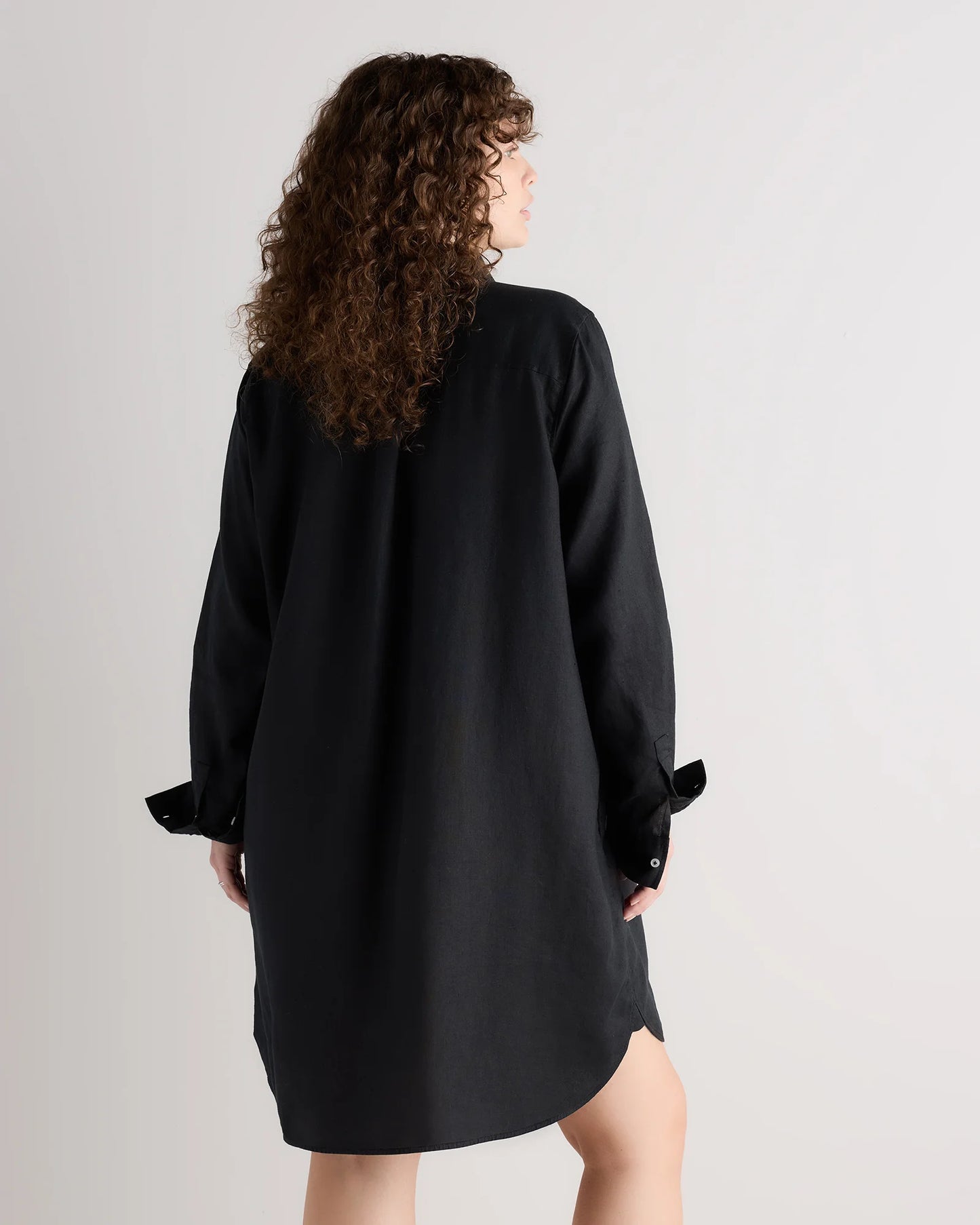 100% European Linen Shirt Dress - 1X / Black