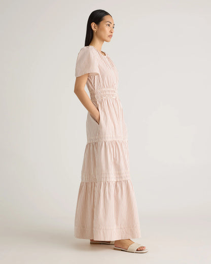 100% Organic Cotton Poplin Tiered Maxi Dress - XS / Riviera Blue Heirloom Floral