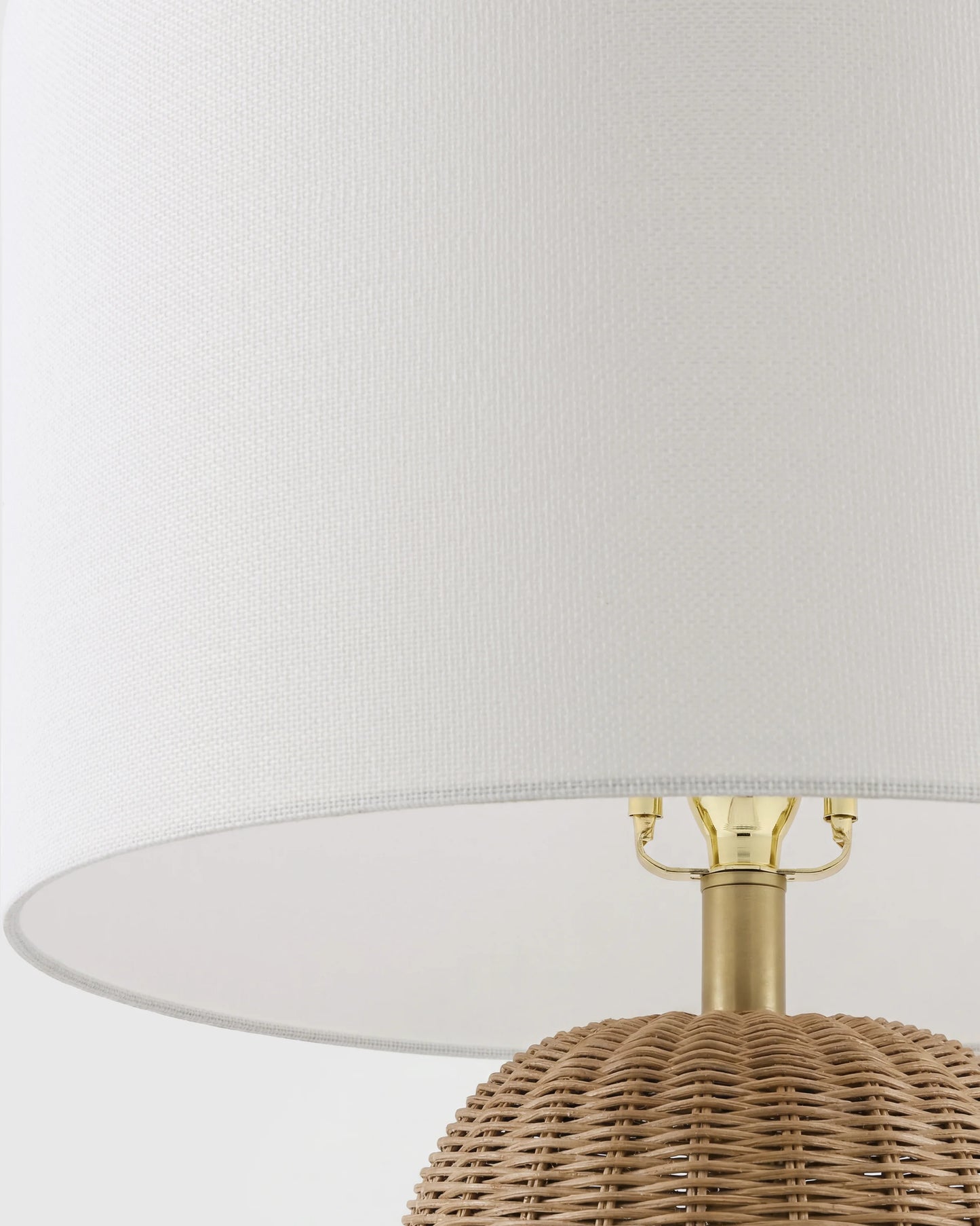 Natural Rattan Table Lamp with Linen Shade - One Size / Light Brown