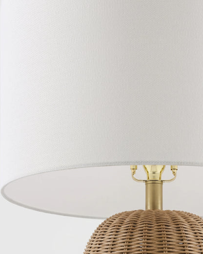 Natural Rattan Table Lamp with Linen Shade - One Size / Light Brown