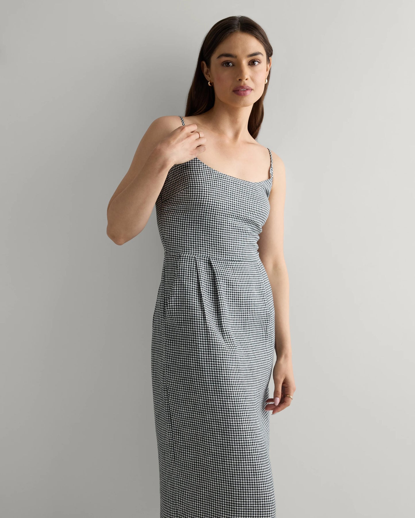 100% European Linen Scoop Neck Midi Dress - XS / Ivory Porcelain Blue Petite Floral