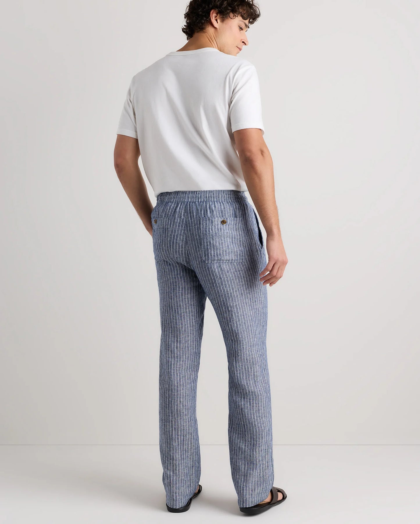 100% European Linen Drawstring Beach Pants - XS / Taupe Brown Chambray