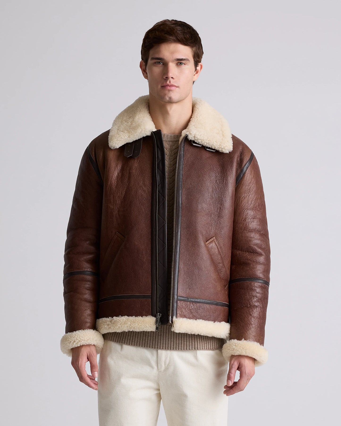 100% Shearling Bomber Jacket - S / Dark Brown