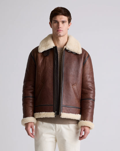 100% Shearling Bomber Jacket - S / Dark Brown