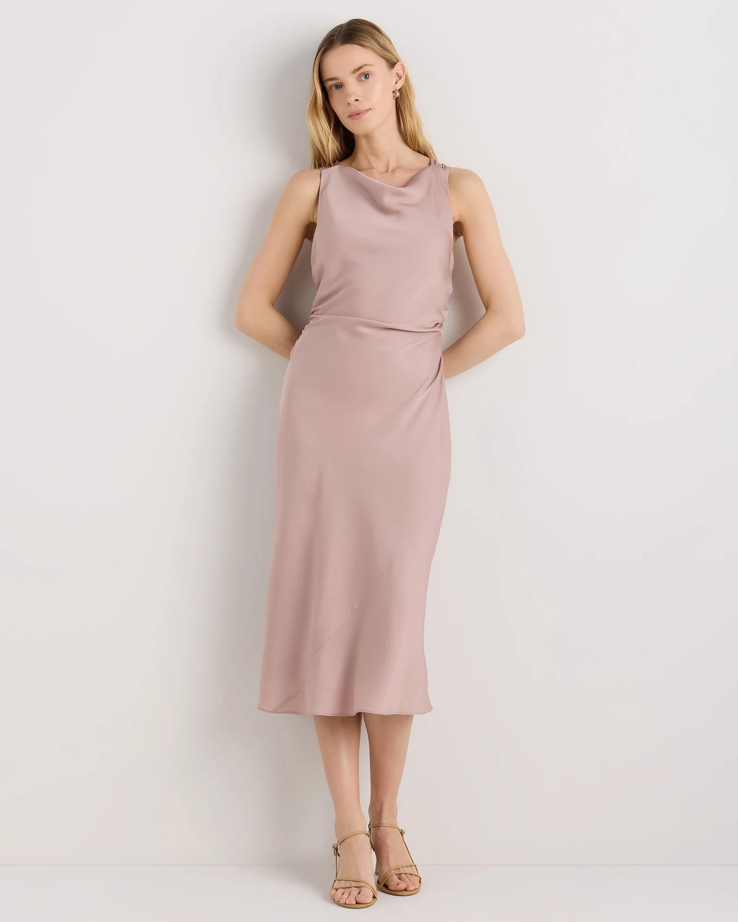 Washable Stretch Silk High Neck Midi Dress - XS / Vintage Navy Roses