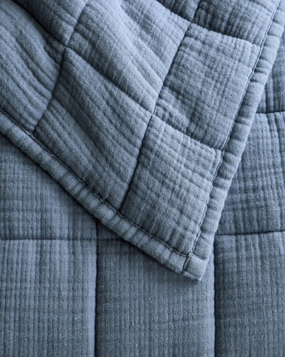 Organic Cotton Gauze Box Quilt Set - Twin / Mineral
