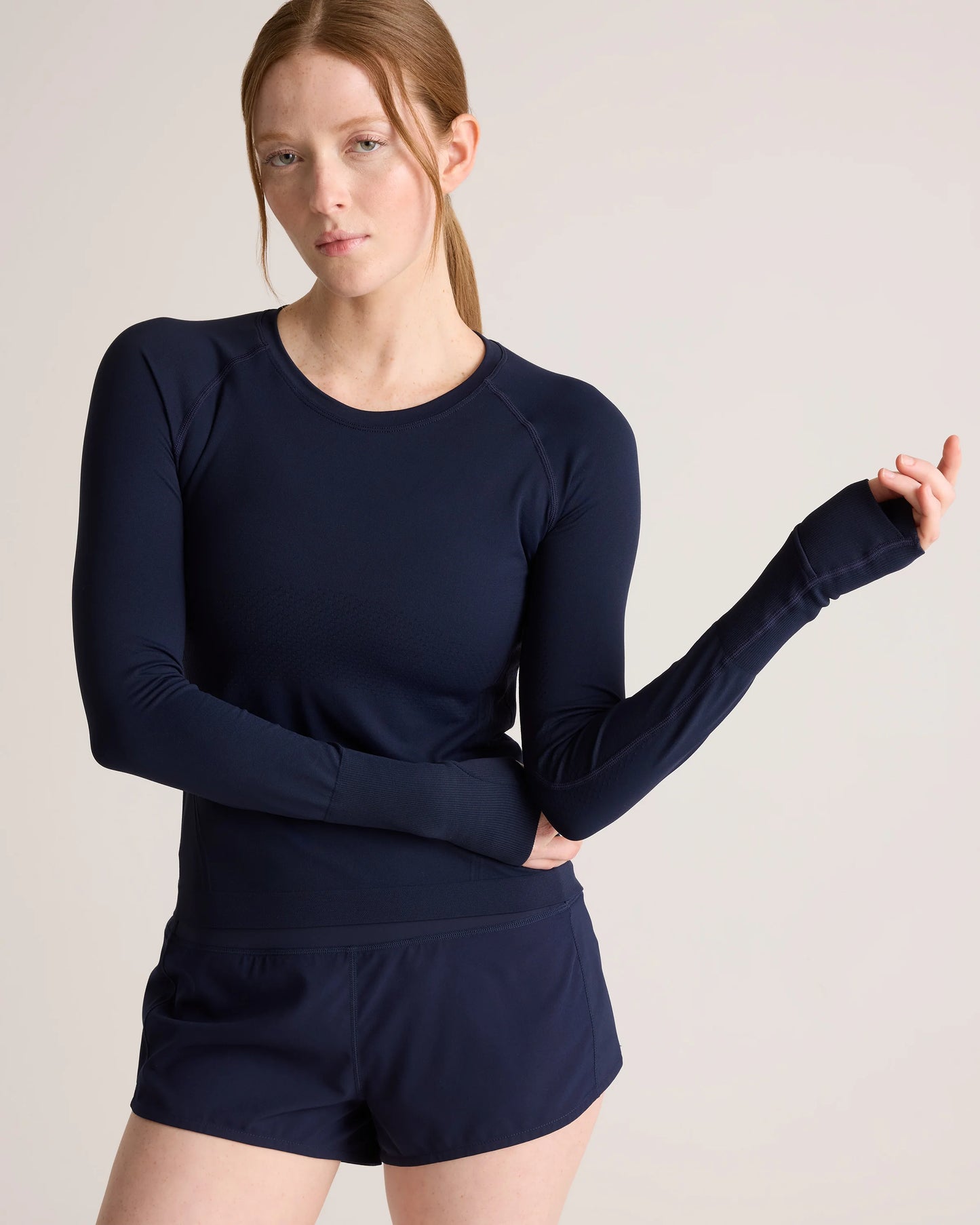 Seamless Waist-Length Long Sleeve Top - XS / Deep Navy