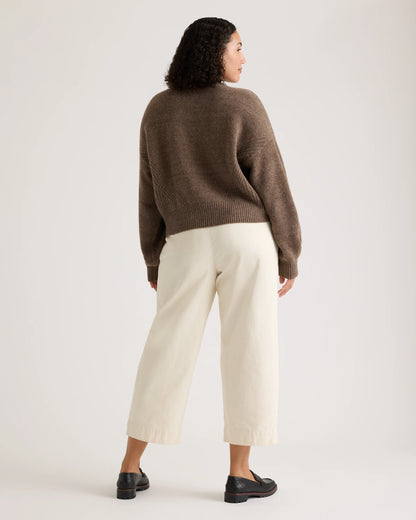100% Yak Wool Pointelle Detail Relaxed Crew - XS / Heather Brown