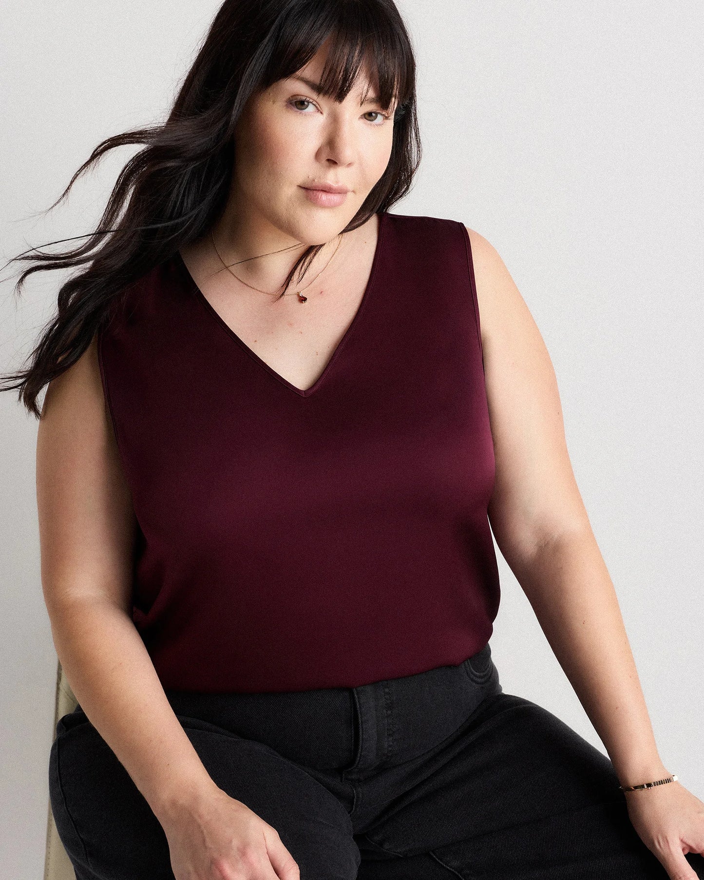 Washable Stretch Silk Tank - 1X / Navy