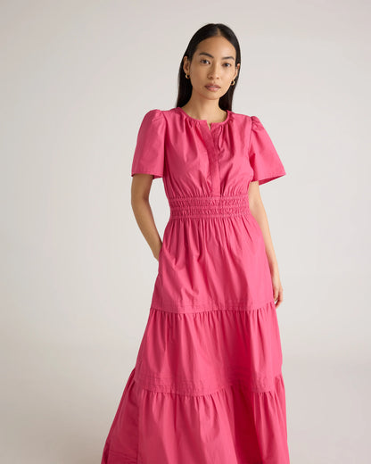 100% Organic Cotton Poplin Tiered Maxi Dress - XS / Riviera Blue Heirloom Floral
