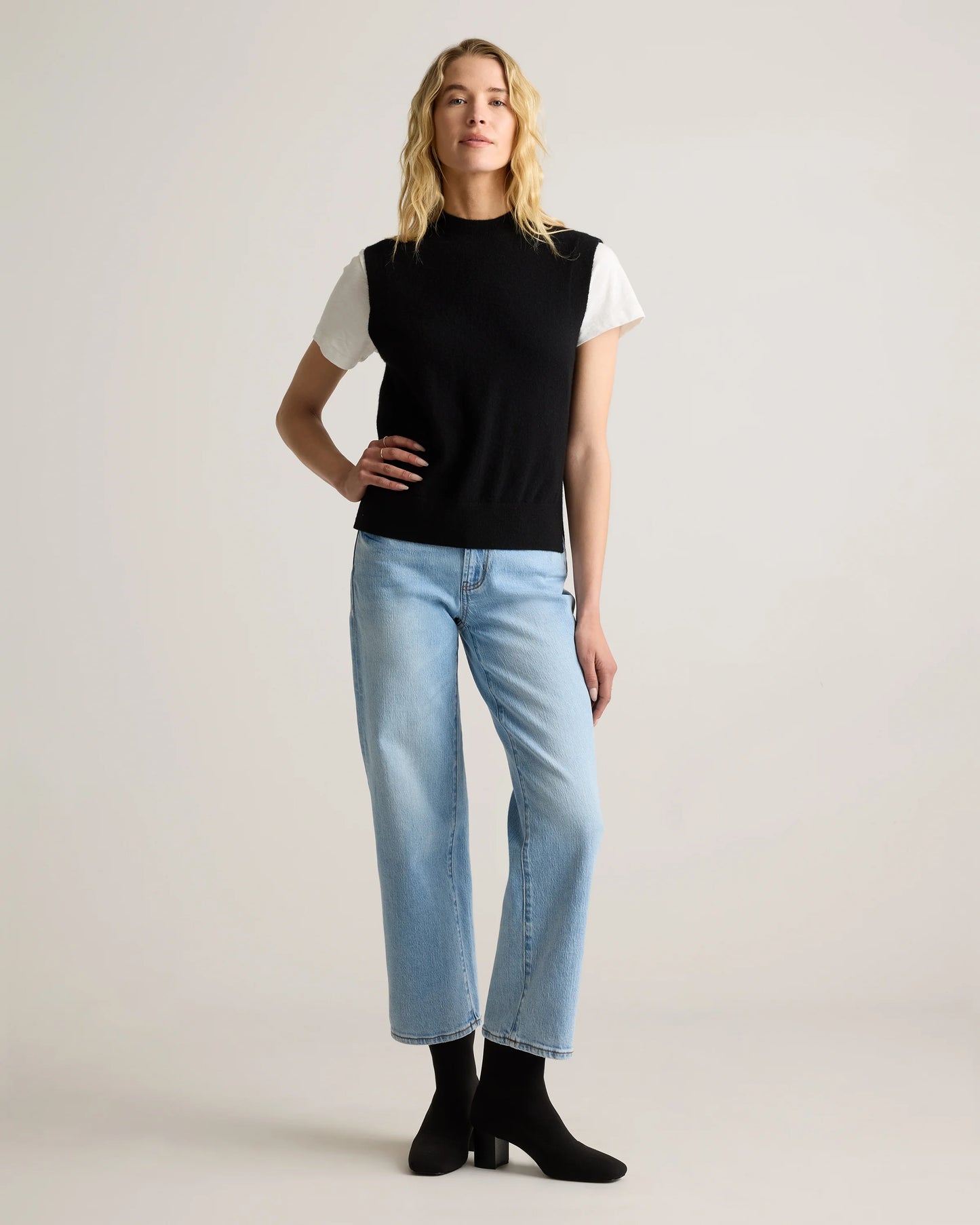 Mongolian Cashmere Mock Neck Sweater Vest - XS / Oatmeal