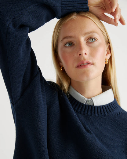 100% Organic Cotton Boyfriend Crew Sweater - XS / Speckled Beige